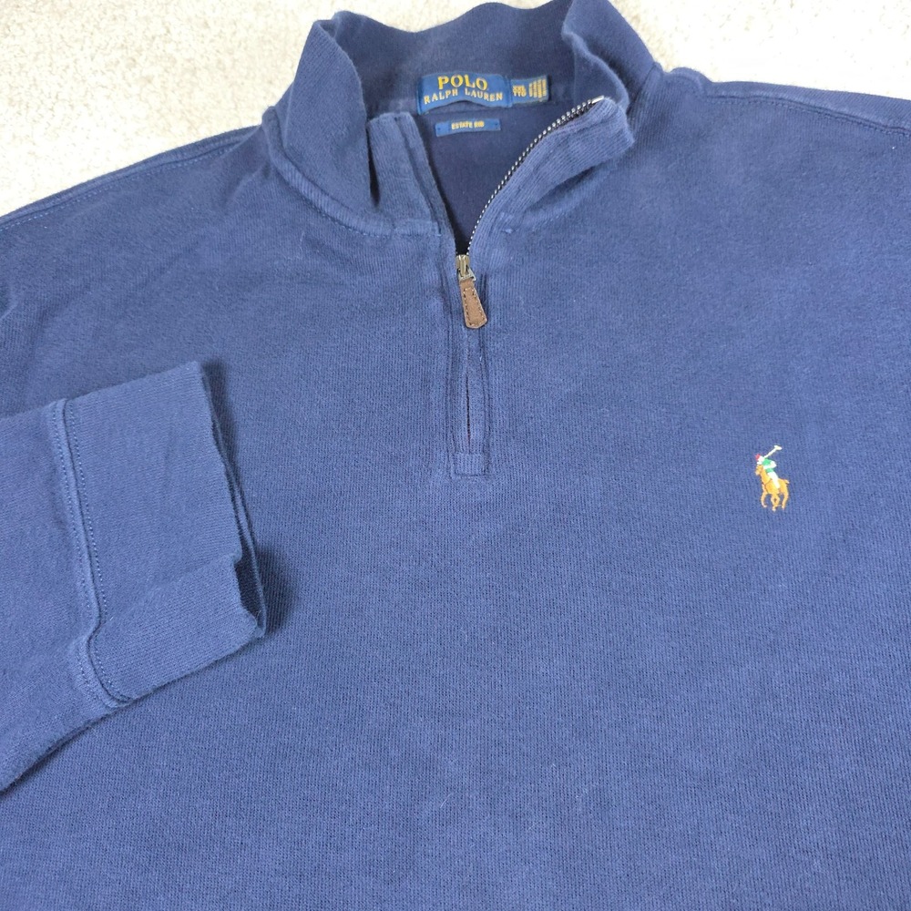 Polo Ralph Lauren Mens XXL Estate Rib Blue Cotton Quarter Zip Pullover Sweatshrt